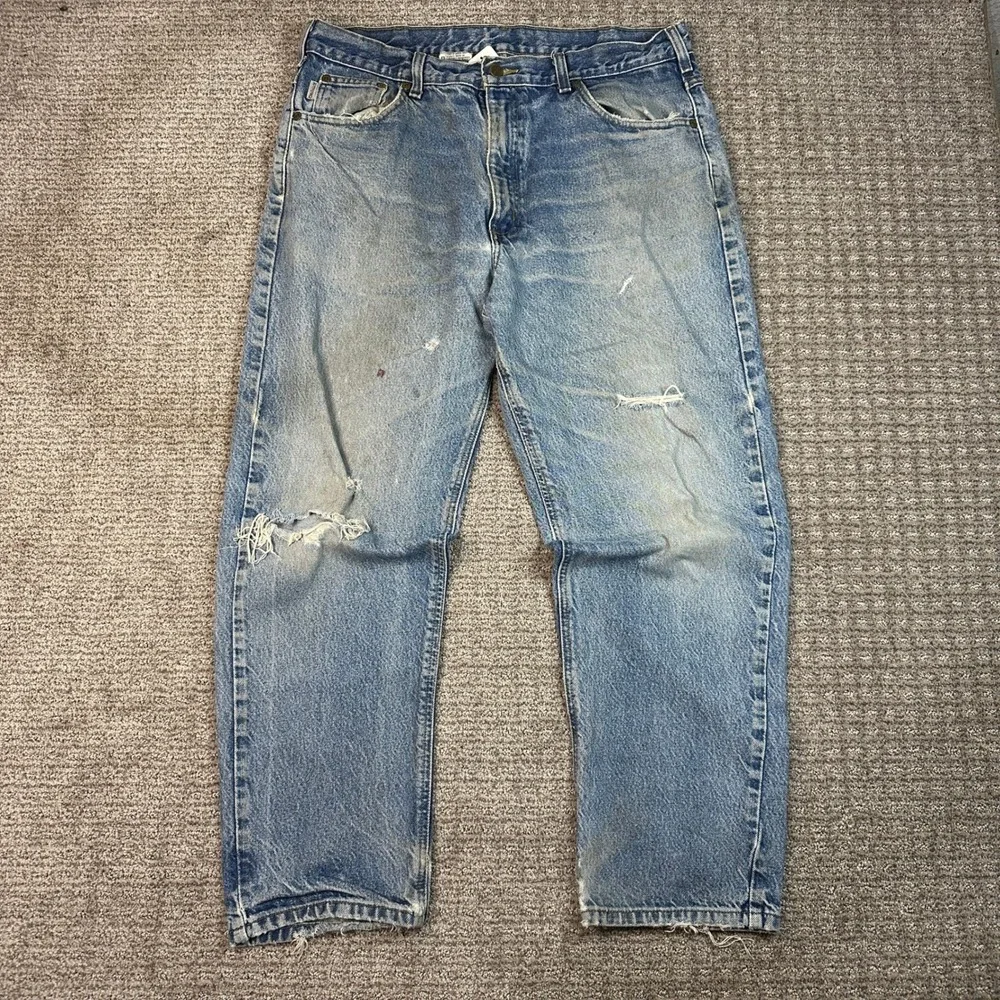 Carhartt B17 DST Relaxed Fit Denim Jeans Mens 38x30 Light Wash Blue Workwear